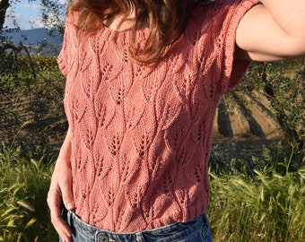 ANNIE TEE - summer sleeveless lace top knitting pattern easy intermediate level bottom up construction slipover - English and Italian