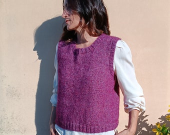 VEST knitting pattern - sleeveless basic top - beginner friendly level - bottom up - back and forth in rows - English and Italian