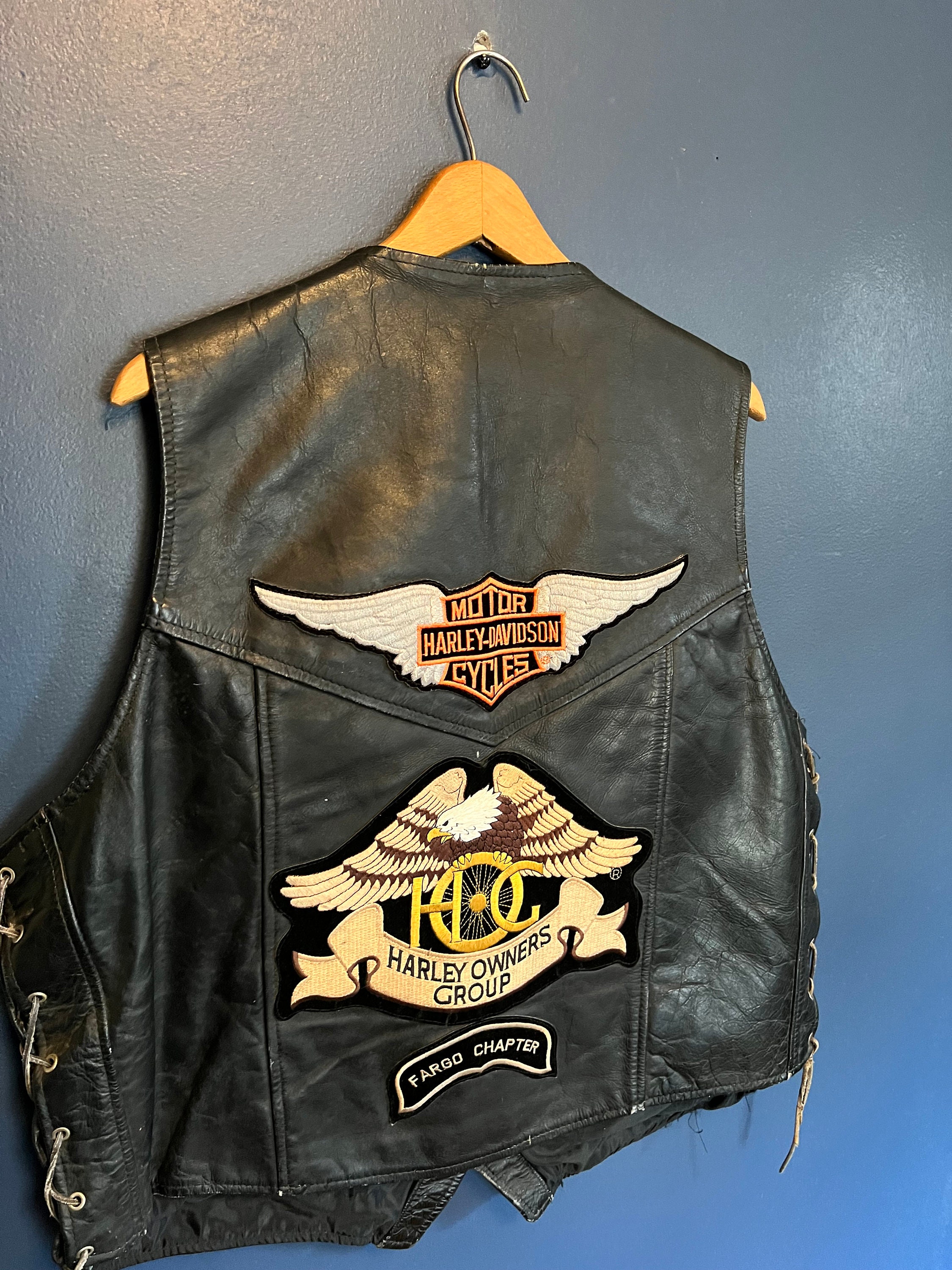 Vintage 80s Harley Davidson Motorcycles Black Leather Vest Size