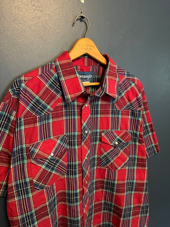 Vintage 80’s Wrangler Plaid Pearl Snap Polo Shirt… - image 1