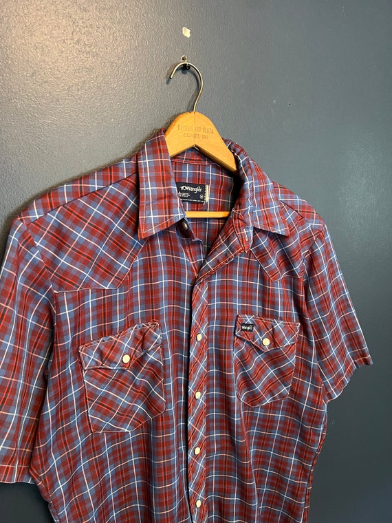 Vintage 80’s Wrangler Plaid Pearl Snap Western Po… - image 1