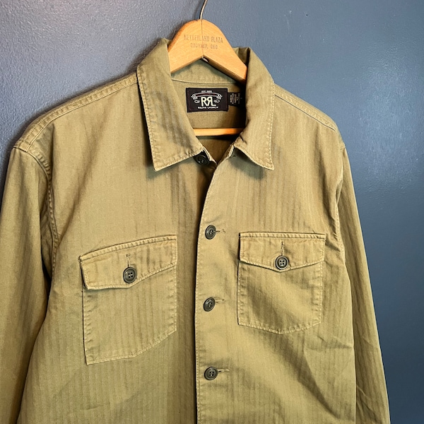 Vintage Y2K Polo Ralph Lauren RRL HBT Herringbone Button Up Shirt Size Medium