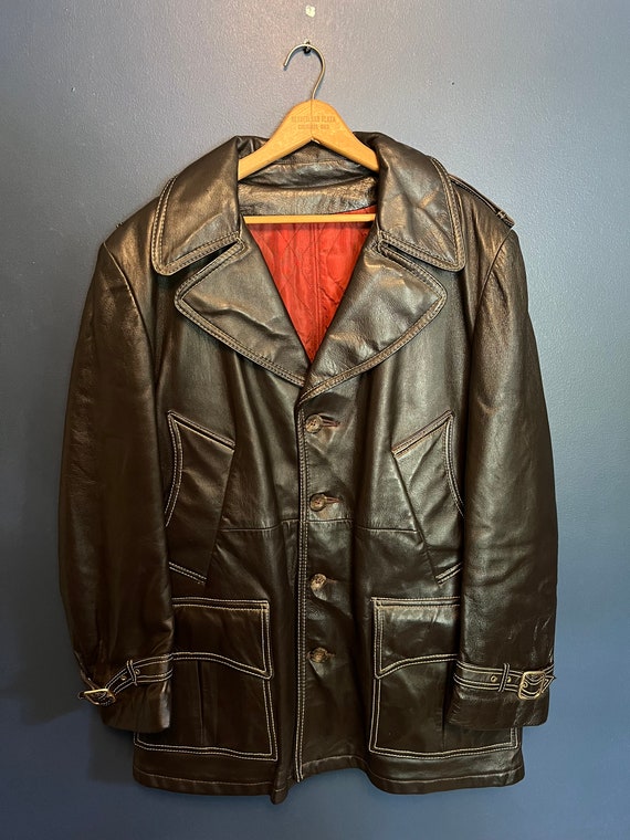 Vintage 80’s Black Leather Chore Coat Size M/L - image 2