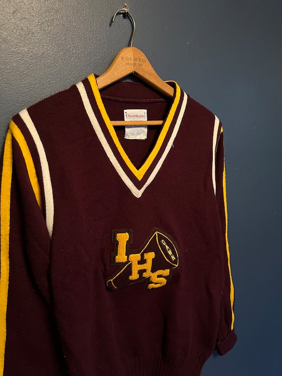 Vintage 70s Cheerleader Varisty Knit V Neck Sweater Size S M Etsy