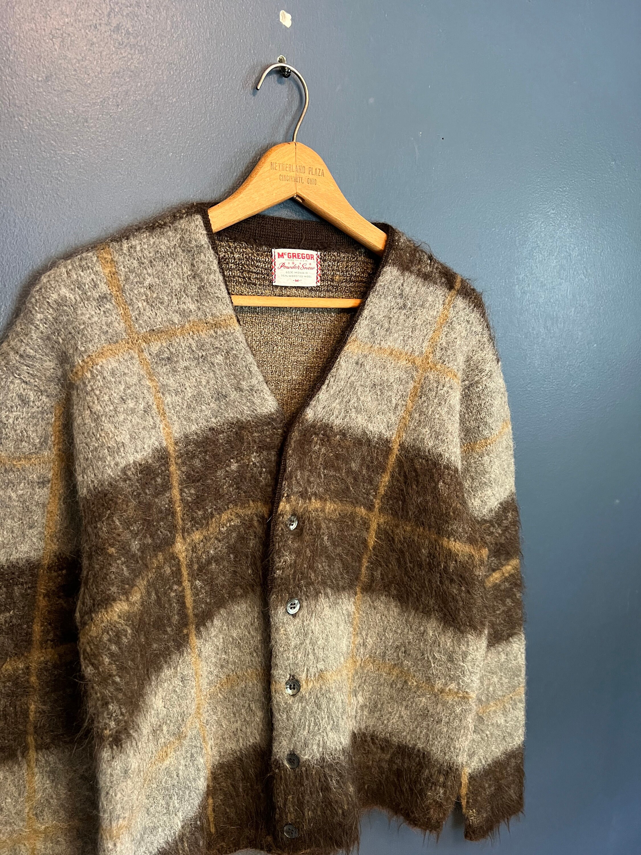 Vintage 70’s McGregor Plaid Mohair Cardigan Sweater Size Medium