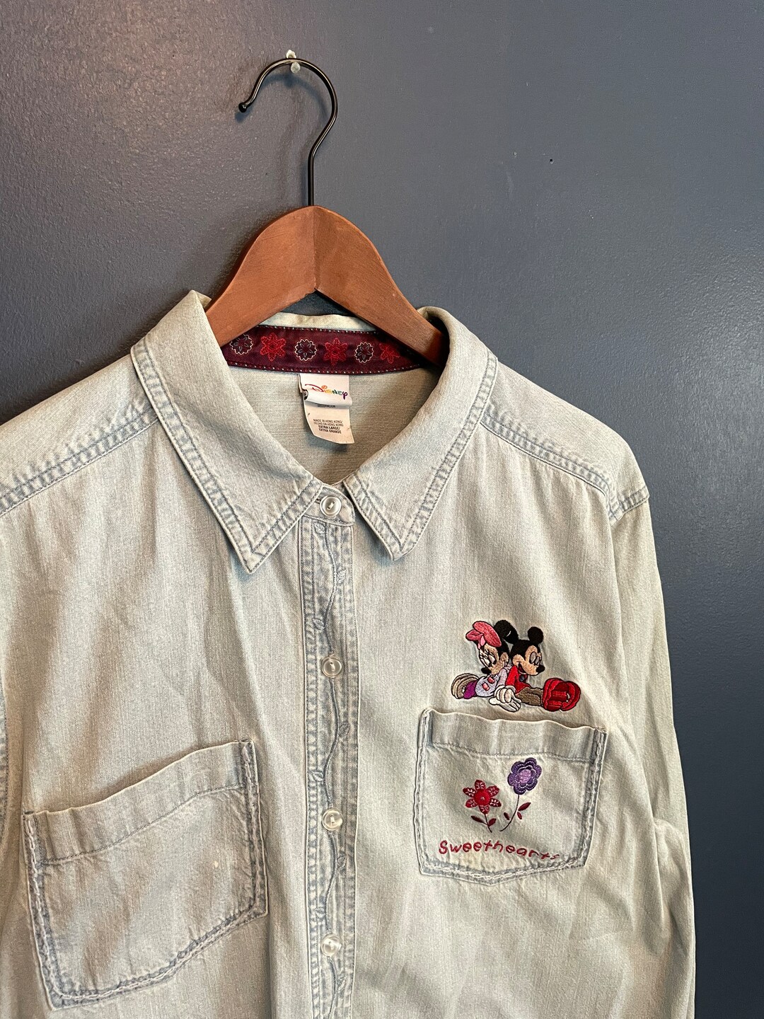 Vintage Walt Disney Mickey Mouse Minnie Mouse Sweetheart Denim Button ...