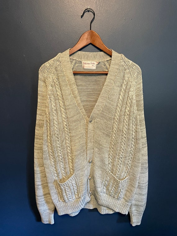 Vintage 90’s Grey Cable Knit Cardigan Sweater Siz… - image 2