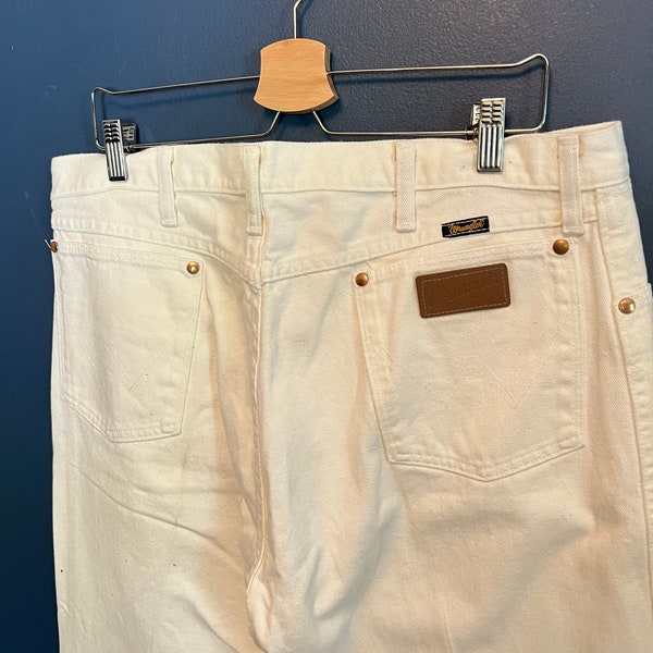 vintage 80's Wrangler White Denim Pantalon Taille 38x32 USA Made