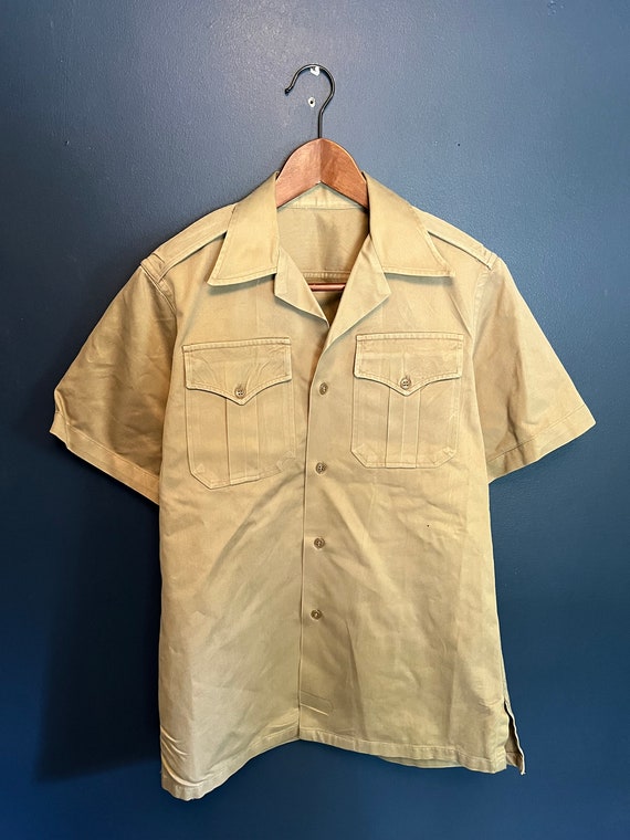 Vintage 60’s Military Khaki Button Up Polo Shirt … - image 2