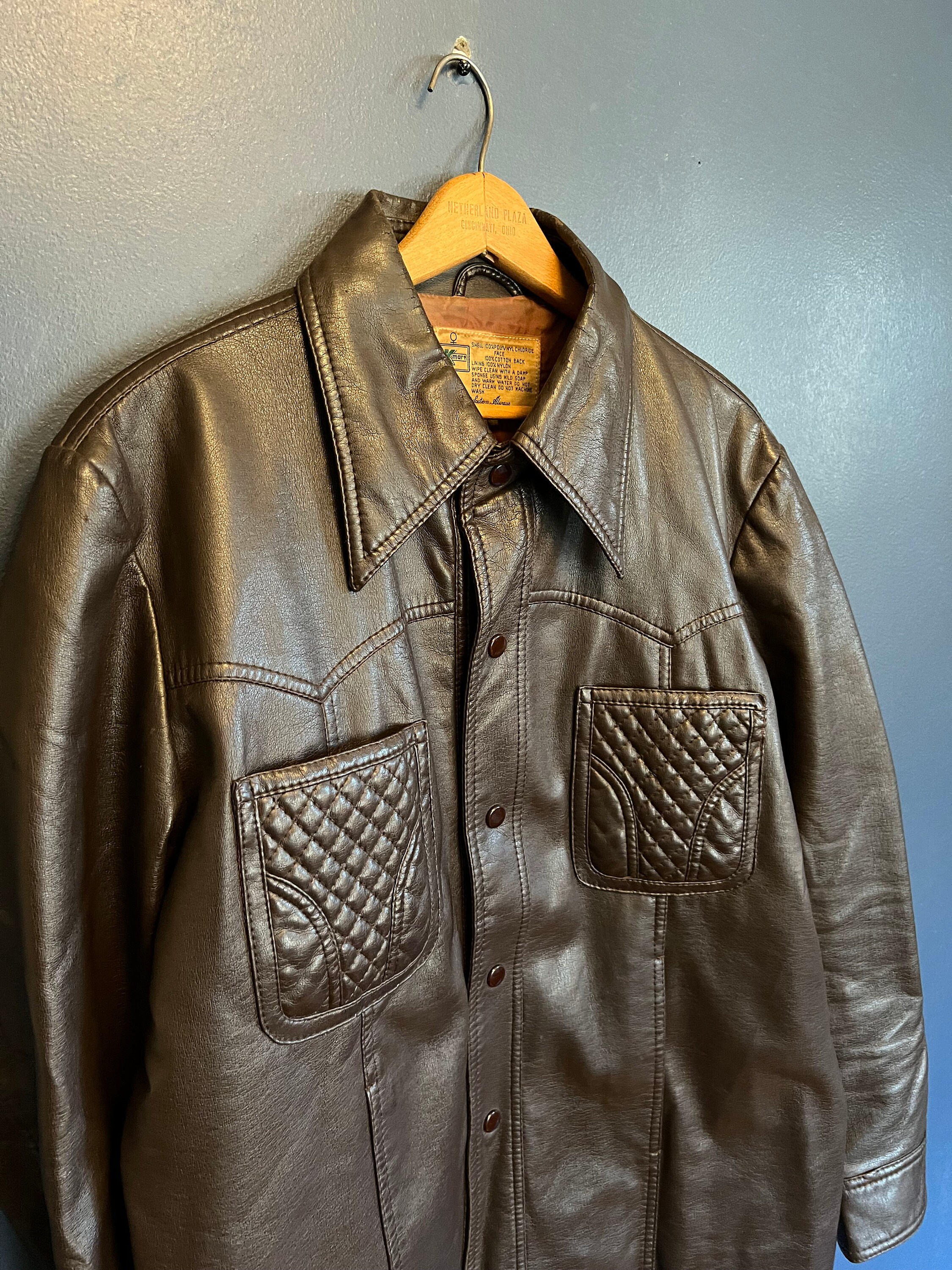 Vintage 70s Kmart Brown Vinyl Snap Jacket Size Large Etsy