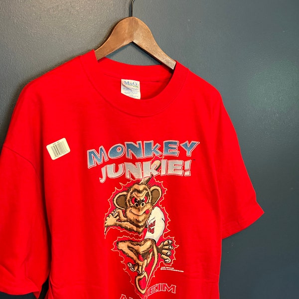 Vintage Y2K Anaheim Angles Monkey Junkie Baseball T Shirt Tee Size XL