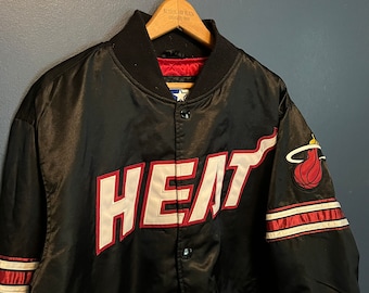 Men's Starter Black Miami Heat Home Game Satin Full-Snap Varsity Jacket Size: Large