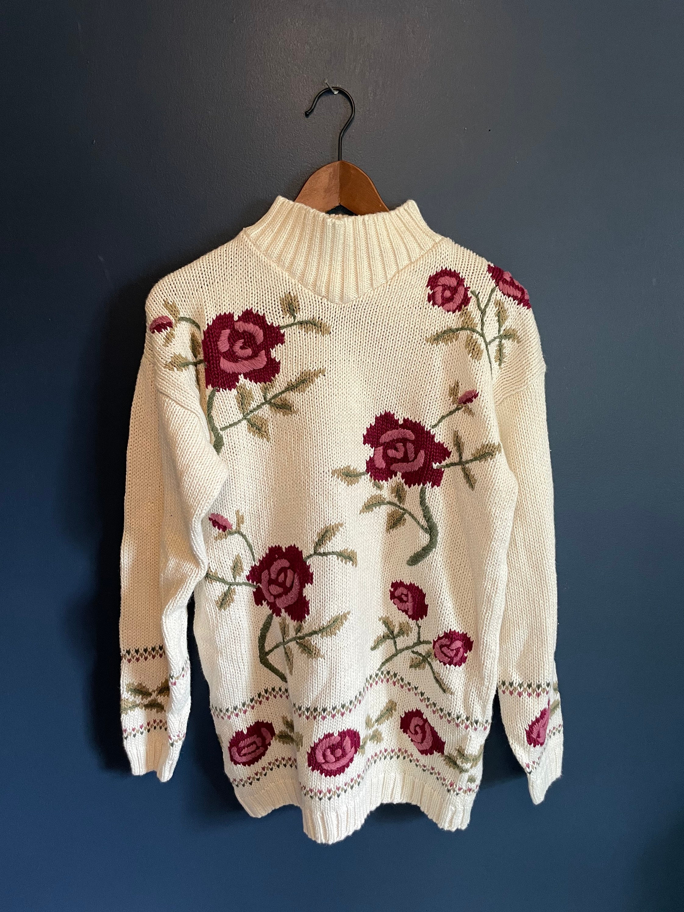 Brand New Vintage 90s Rose Embroidered Pullover Knit Sweater - Etsy UK