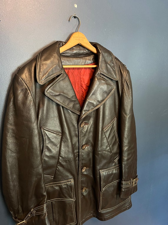 Vintage 80’s Black Leather Chore Coat Size M/L - image 1