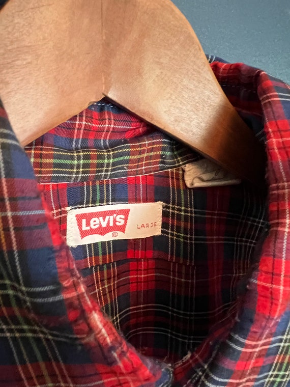 Vintage 80’s Levi’s Checkered Plaid Button Up Fla… - image 2