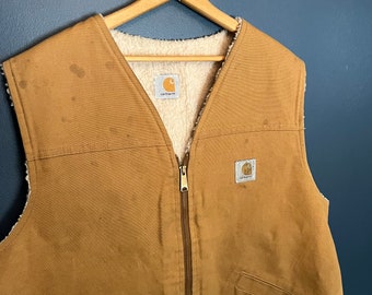 Vintage 80’s Carhartt Sherpa Lind Zip Canvas Vest Size XL/2XL