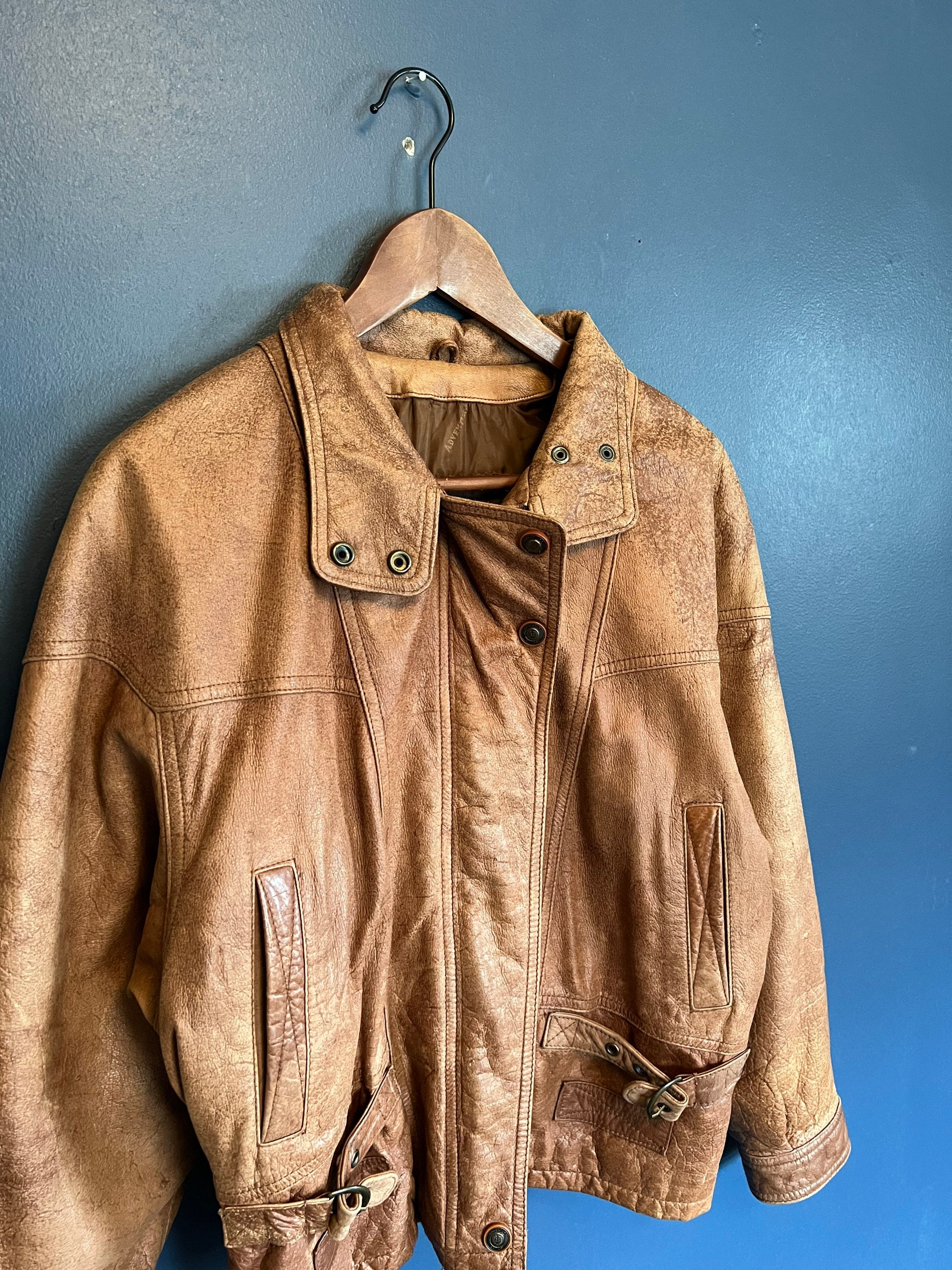 Vintage 90s Adventure Bound Cafe Style Leather Zip Jacket Size ...