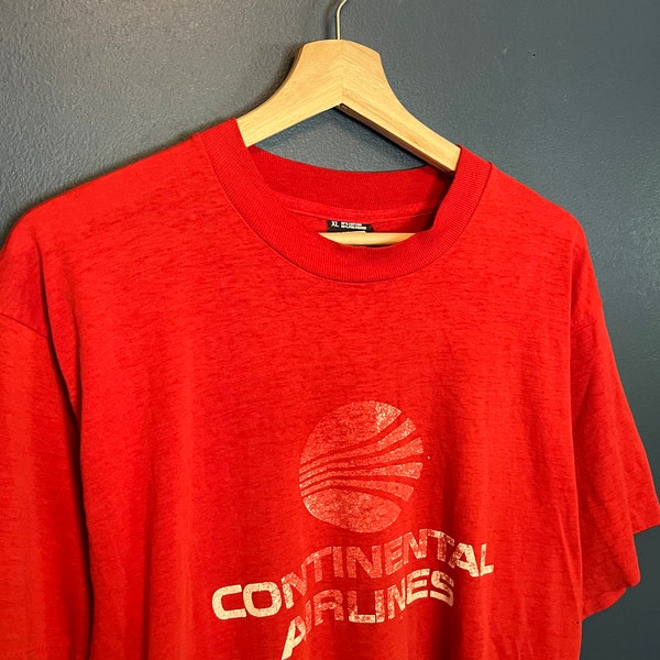 Vintage 80’s Continental Airlines Distressed T Shirt Tee Size XL USA