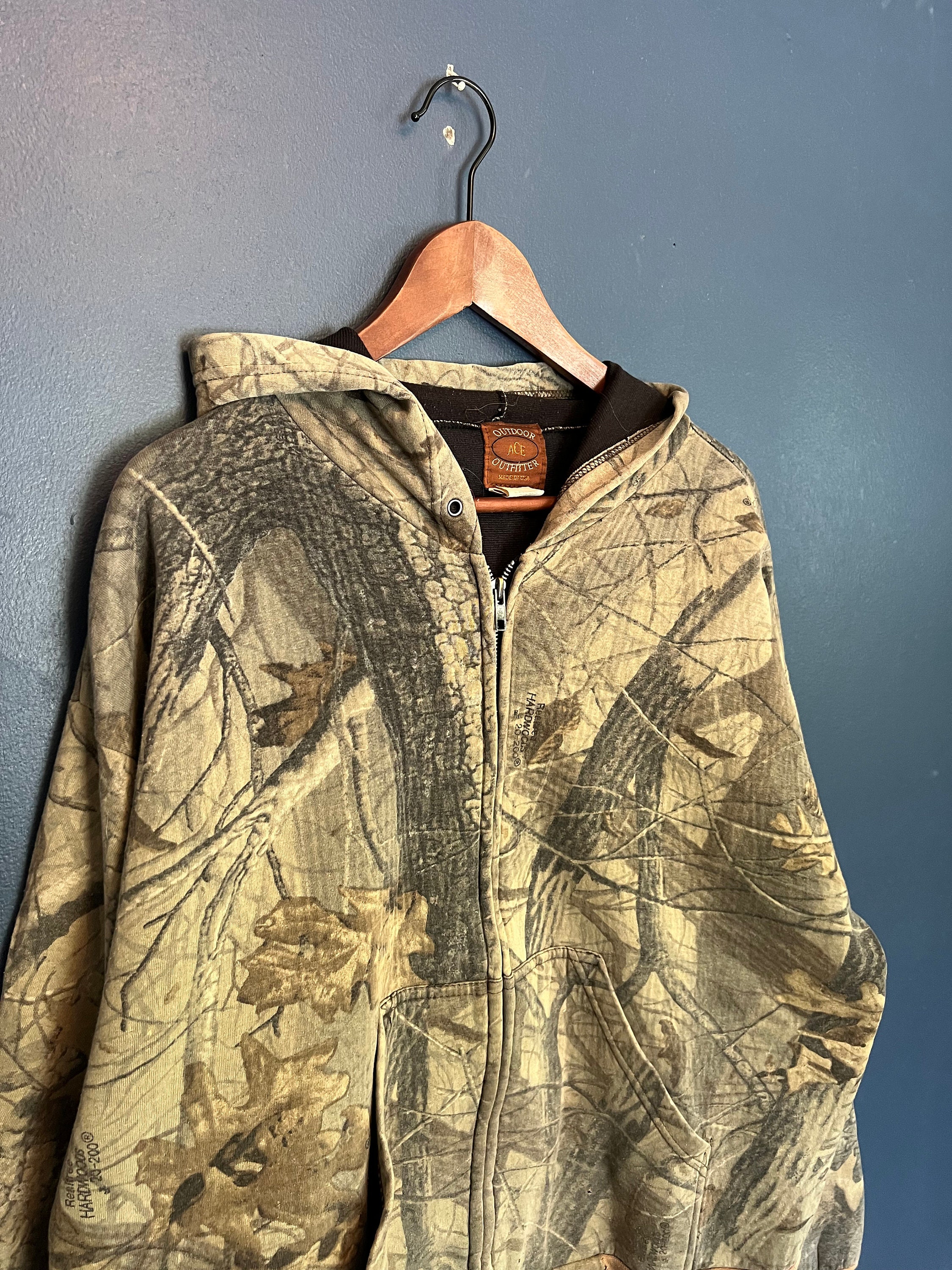 Vintage 90s Real Tree Camo Zip Hoodie Essentials Size XL 