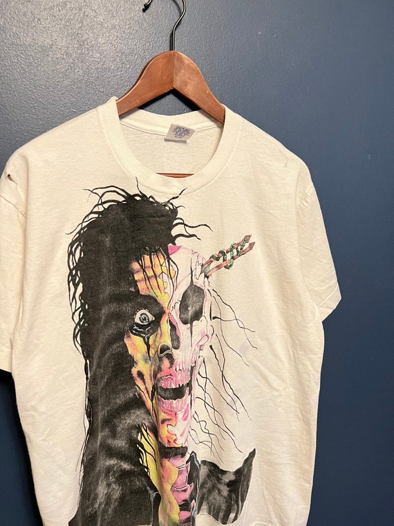 Vintage 1989 Alice Cooper Trash Skelton Face Melt Band T Shirt Tee