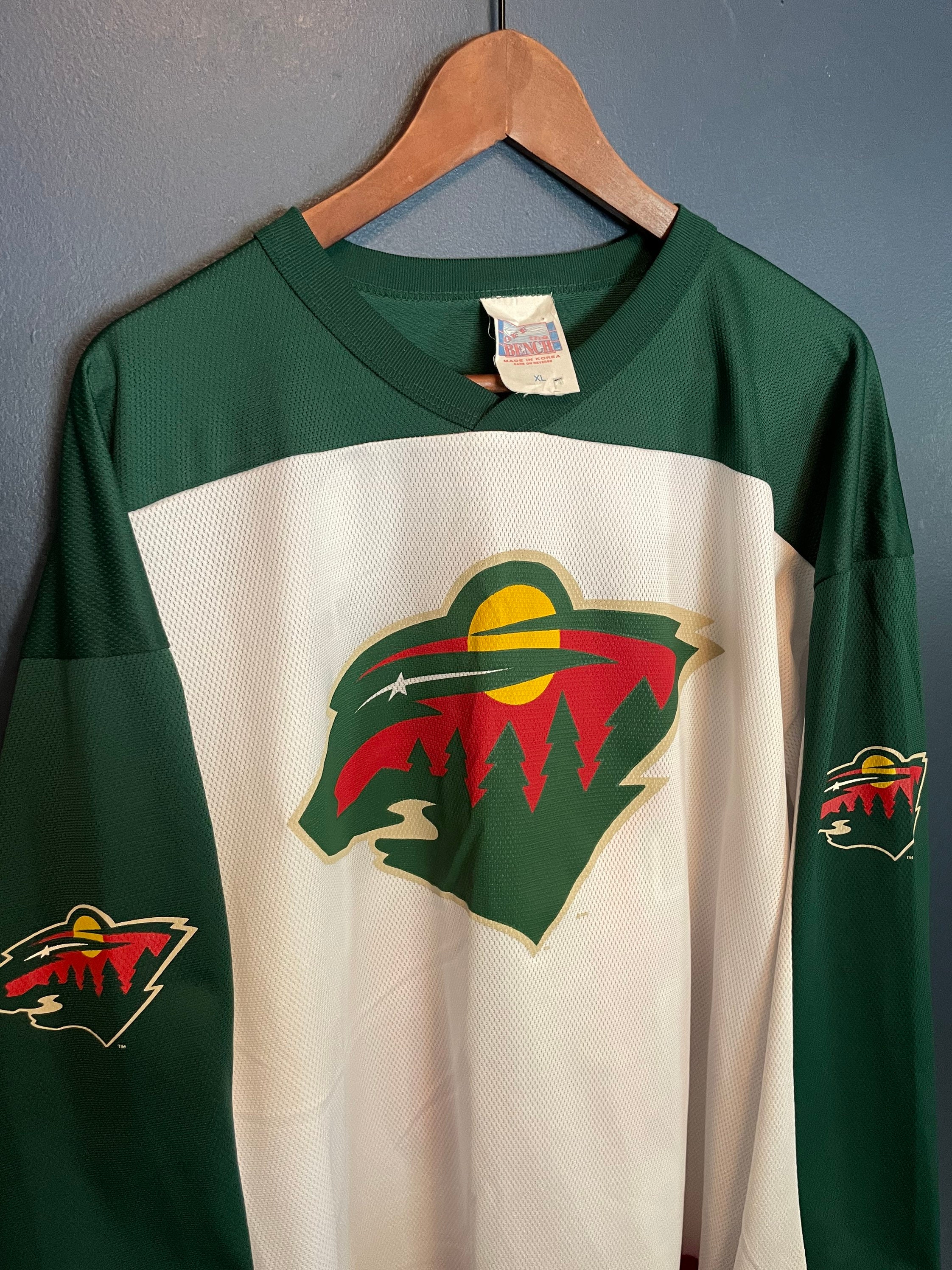 GreatNorthernVTG Vintage Minnesota Wild Jersey Andrew Brunette Green and White Home Jersey with Fight Strap Size 50 Reebok Made in Canada Sweater