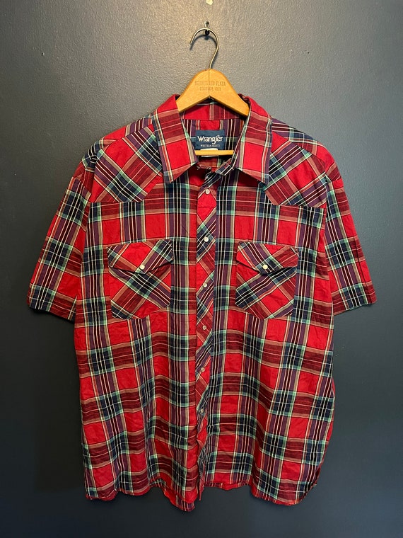 Vintage 80’s Wrangler Plaid Pearl Snap Polo Shirt… - image 3