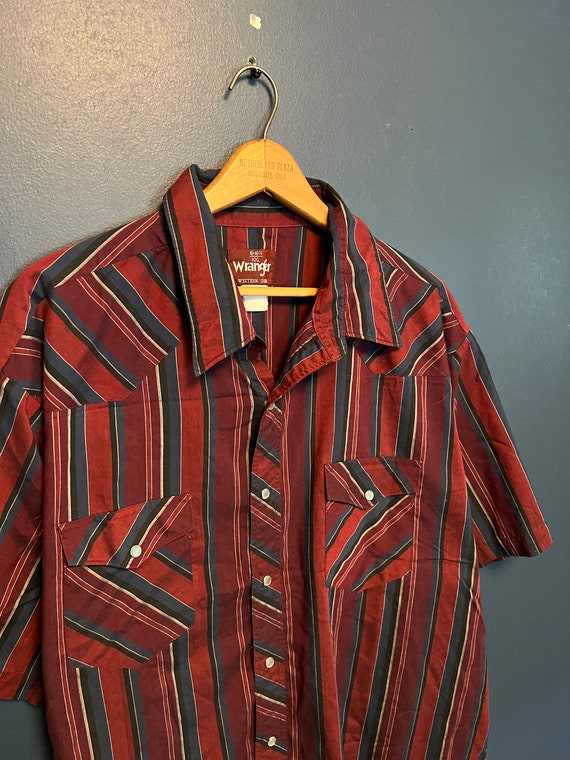 Vintage 90s Wrangler Western Plaid Pearl Snap Polo Shirt Size 