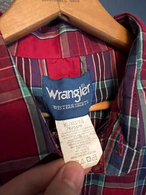 Vintage 80’s Wrangler Plaid Pearl Snap Polo Shirt… - image 2