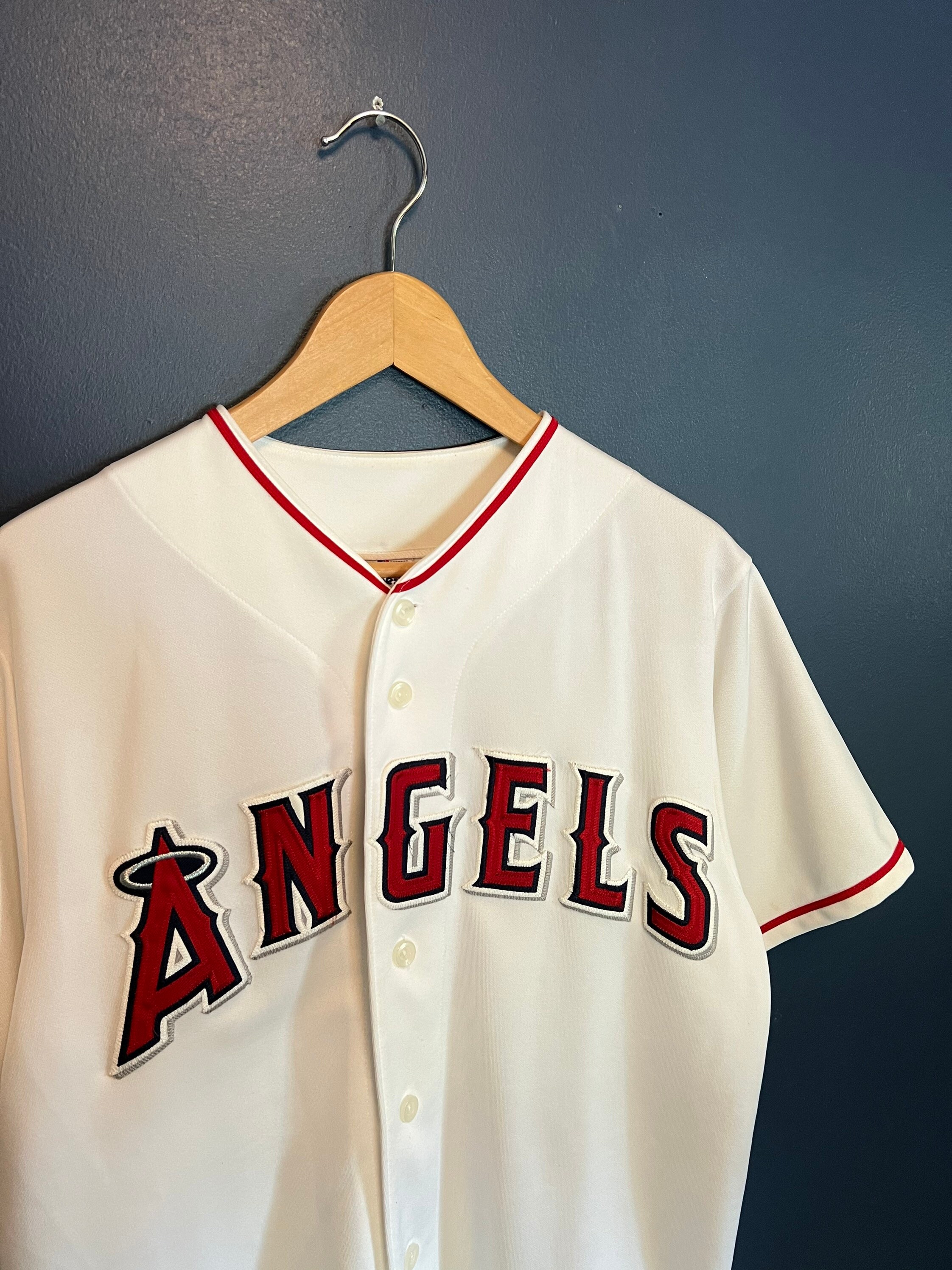 VTG Anaheim Angels 90s Wings Logo Majestic MLB Striped Jersey Men's SMALL