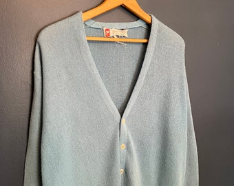 Vintage 80’s Bay Blue Acrylic Knit Cardigan Sweater Size Large