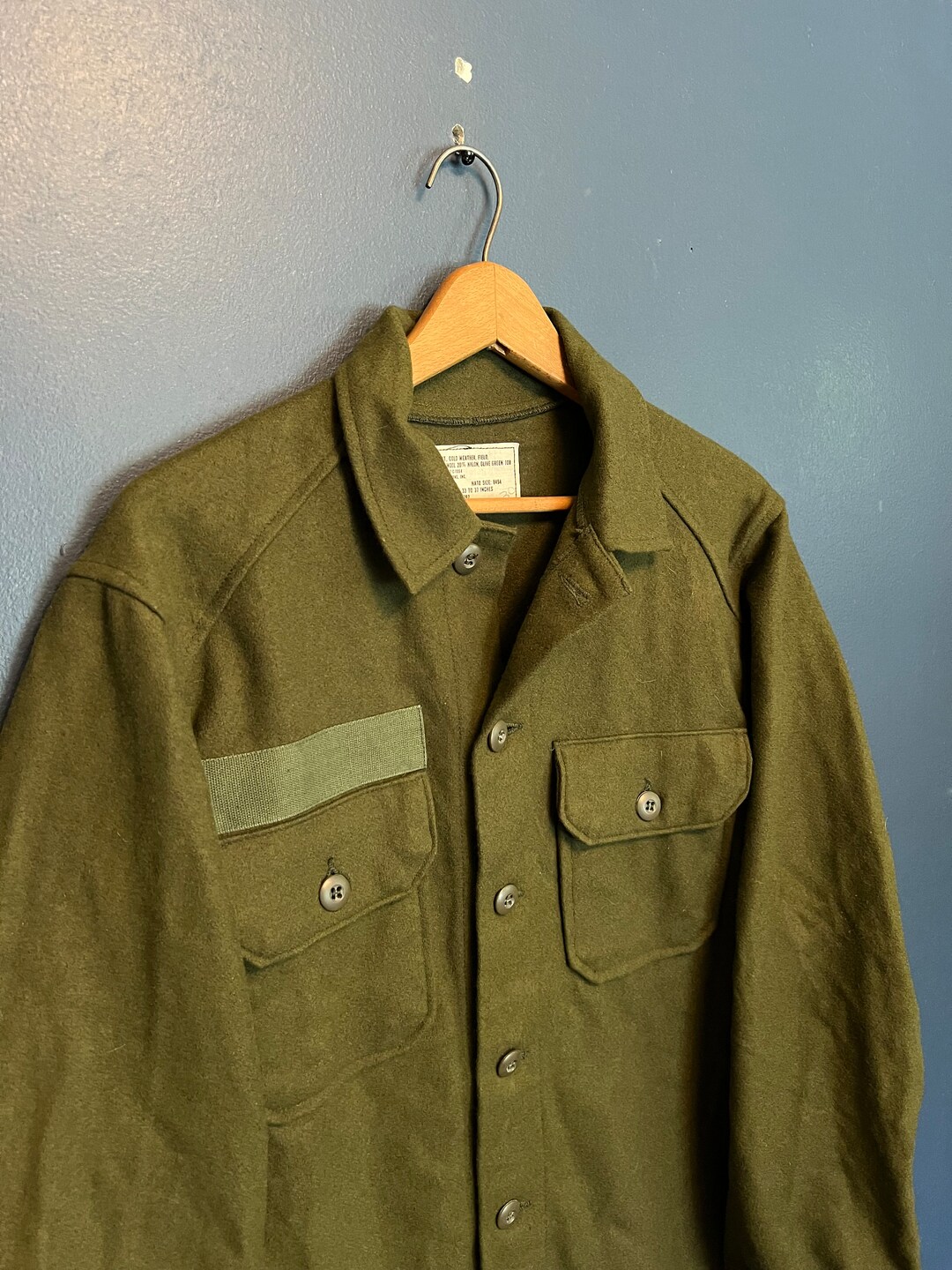 Vintage 70s OG 108 US Army Olive Green Wool Button up Shirt Size Small ...