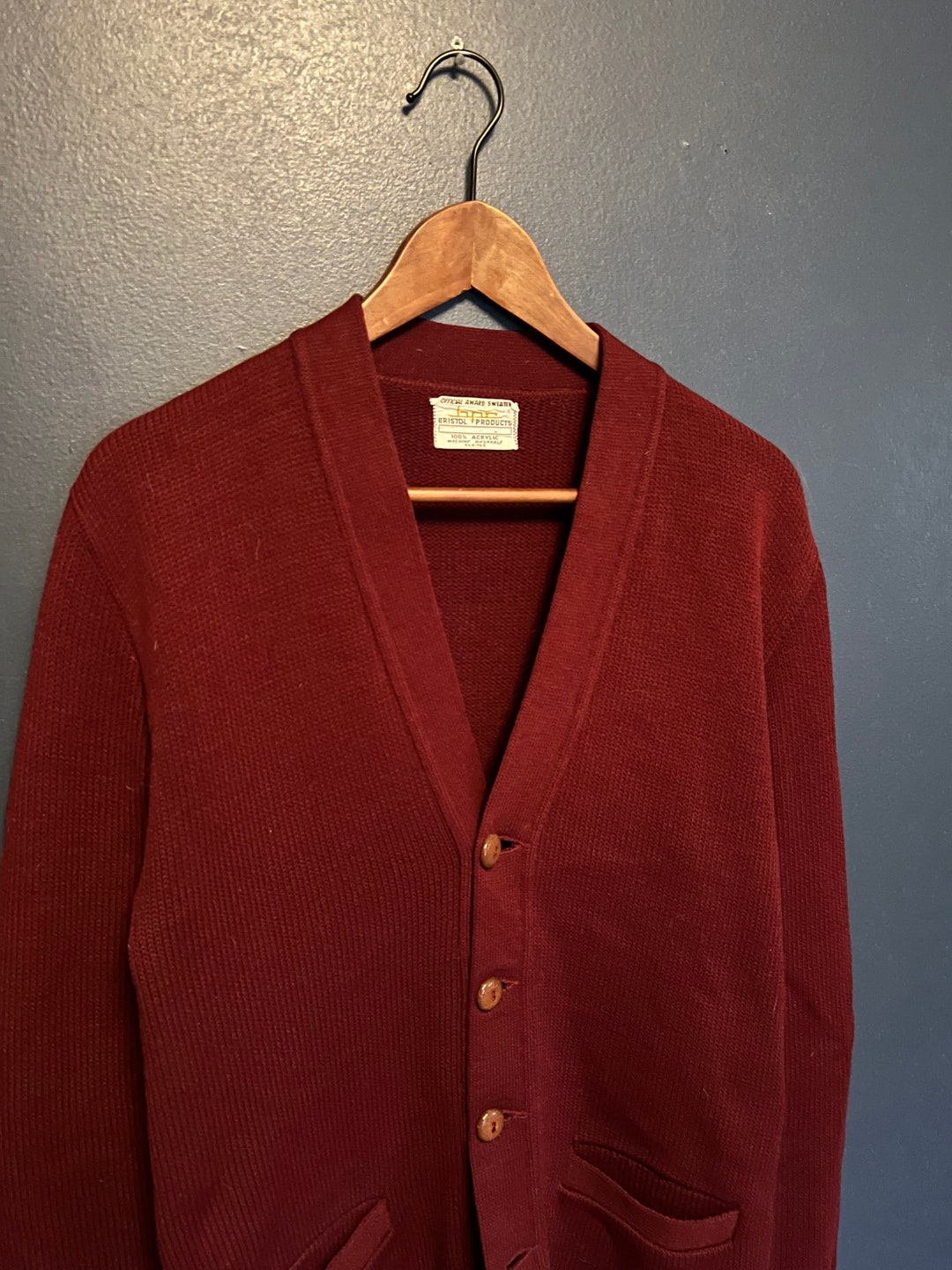 60s BRISTOL PRODUCTS Lettered Cardigan bpbd.kendalkab.go.id