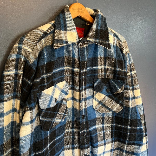 Vintage 70’s King Road Sears Plaid Wool Heavy Flannel Shirt Size Large