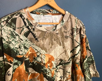 Vintage Y2K T Shirt USA America 1776 Brown Men Adult XL Camouflage