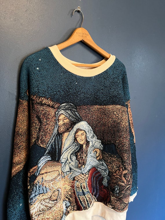 Vintage 90’s Jesus Nazareth Tapestry Crewneck Siz… - image 1