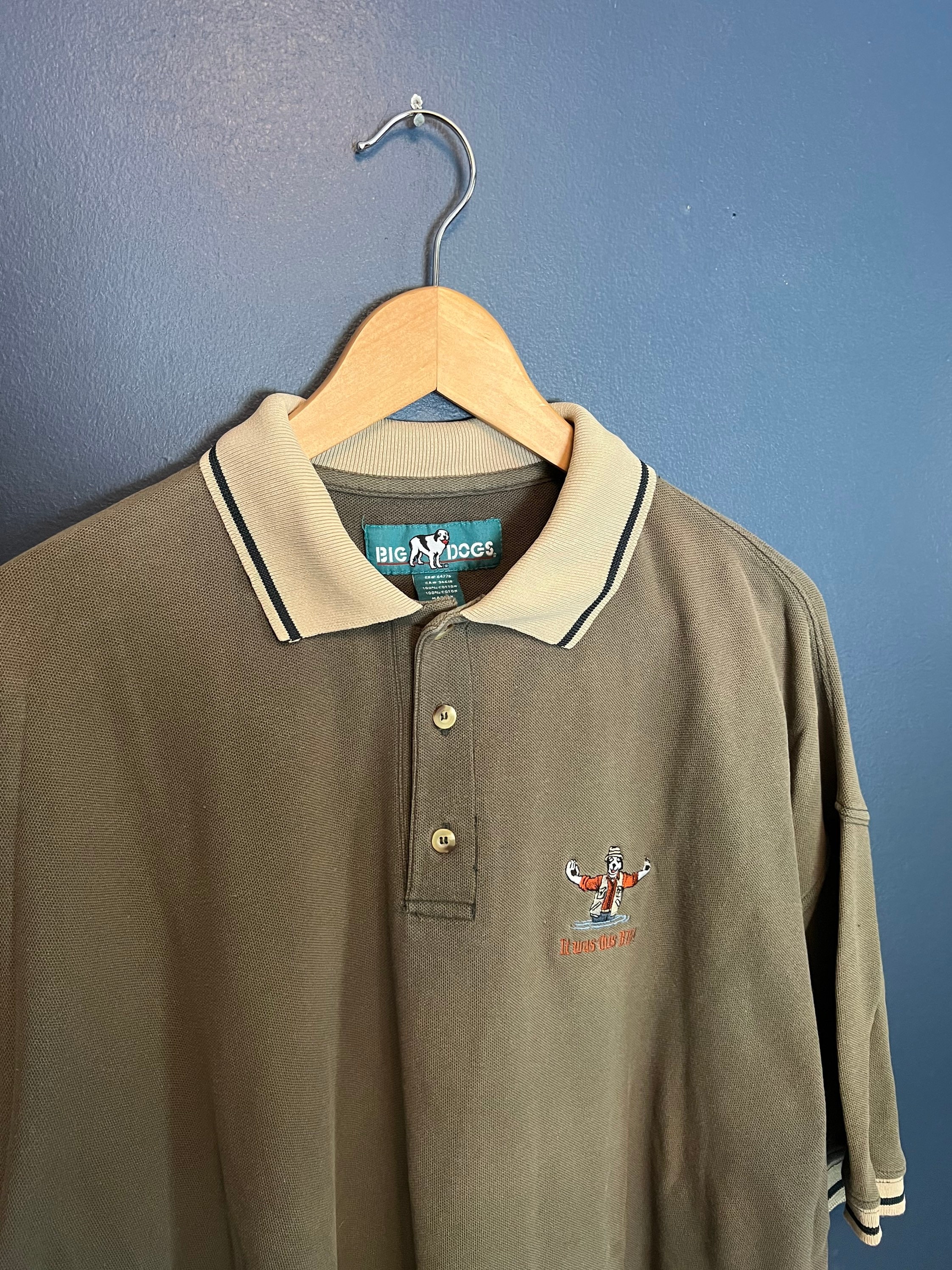 Vintage Y2K Big Dogs Embroidered Fishing Polo Shirt Size 2XL 