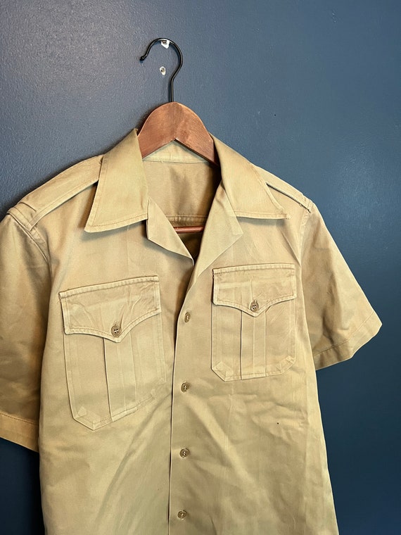 Vintage 60’s Military Khaki Button Up Polo Shirt … - image 1