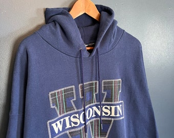 Vintage 90’s Wisconsin Plaid Logo Hoodie Size XL/XXL