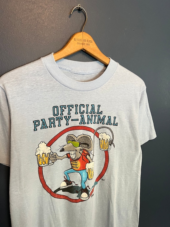 Vintage 80’s Party Animal Mouse Beer T Shirt Tee … - image 1