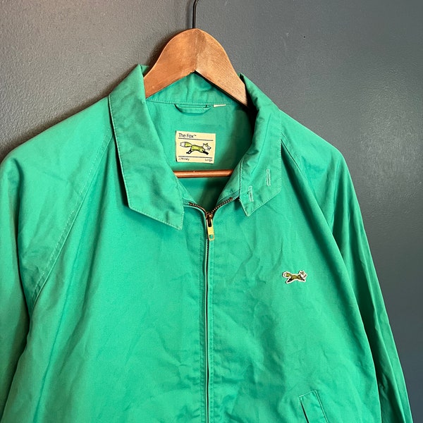 Vintage 80’s The Fox JCPenneys Teal Zip Harrington Jacket Size Large