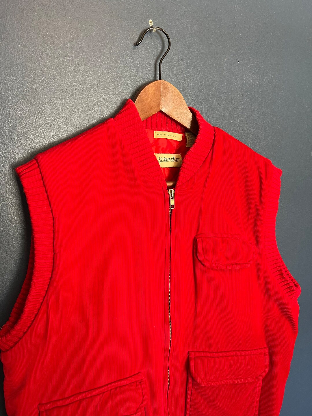 Vintage 80s St Johns Bay Red Corduroy Zip Vest Size Large Etsy UK