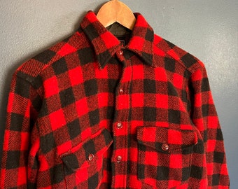 Vintage 40’s Woolrich Wool Buffalo Plaid Button Up Flannel Shirt Size 15 USA Made