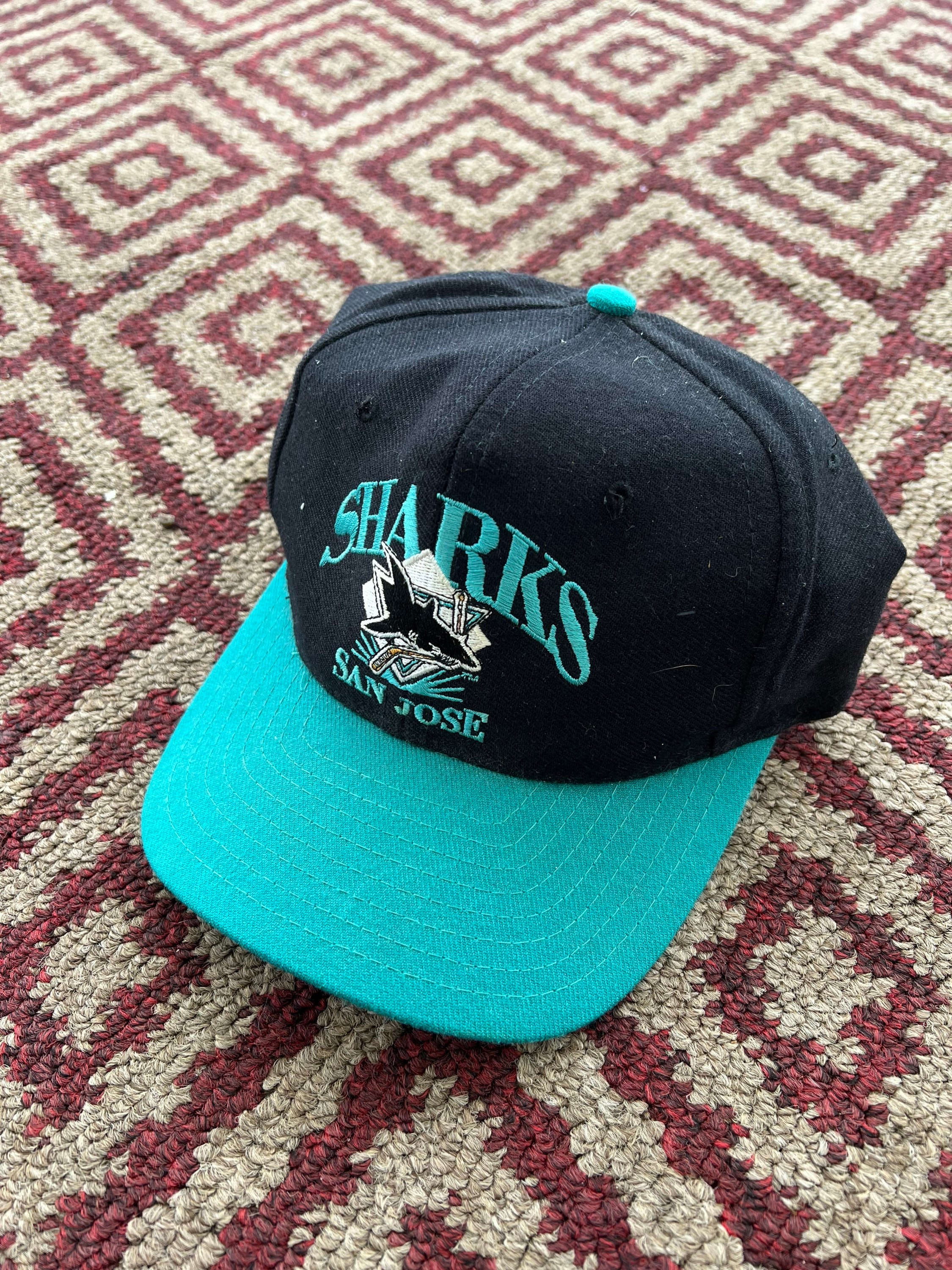 Vintage NHL San Jose Sharks Snapback Hat ANNCO Black Dome 90s Y2K