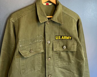 Vintage 60’s US Army OG 107 Button Up Shirt Size Large