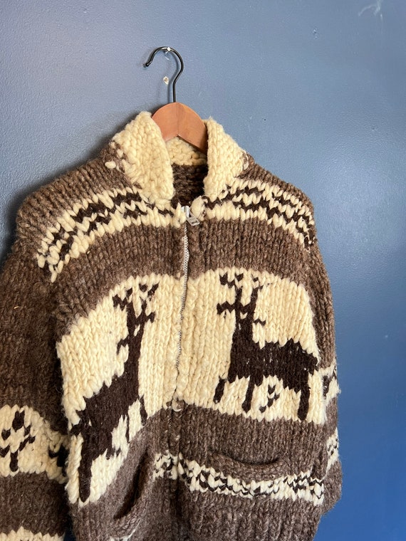 Vintage 60’s Zip Deer Knit Pattern Cowichan Sweat… - image 1