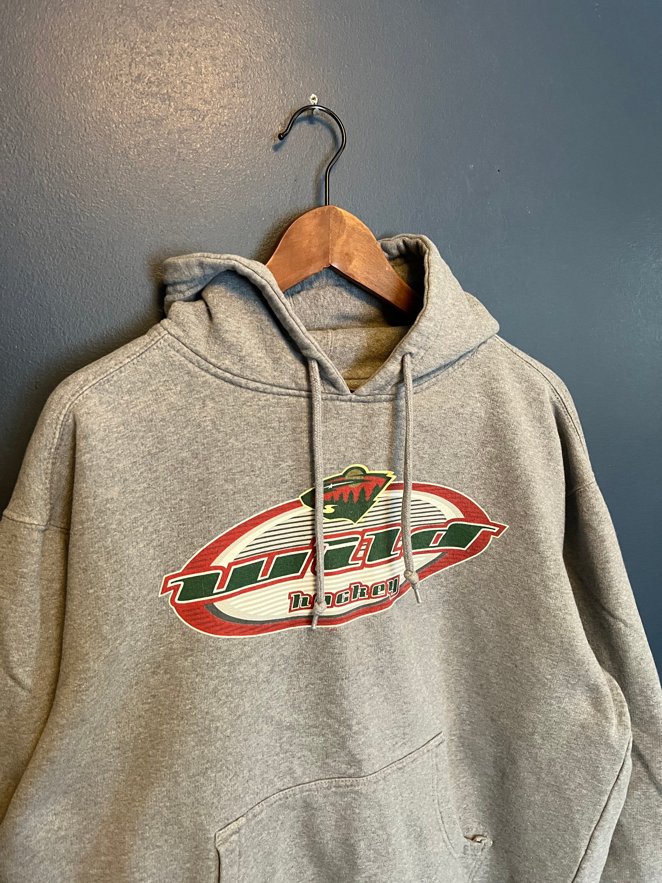 Vintage NHL Minnesota Wild Hockey Hoodie Sweatshirt Green Youth