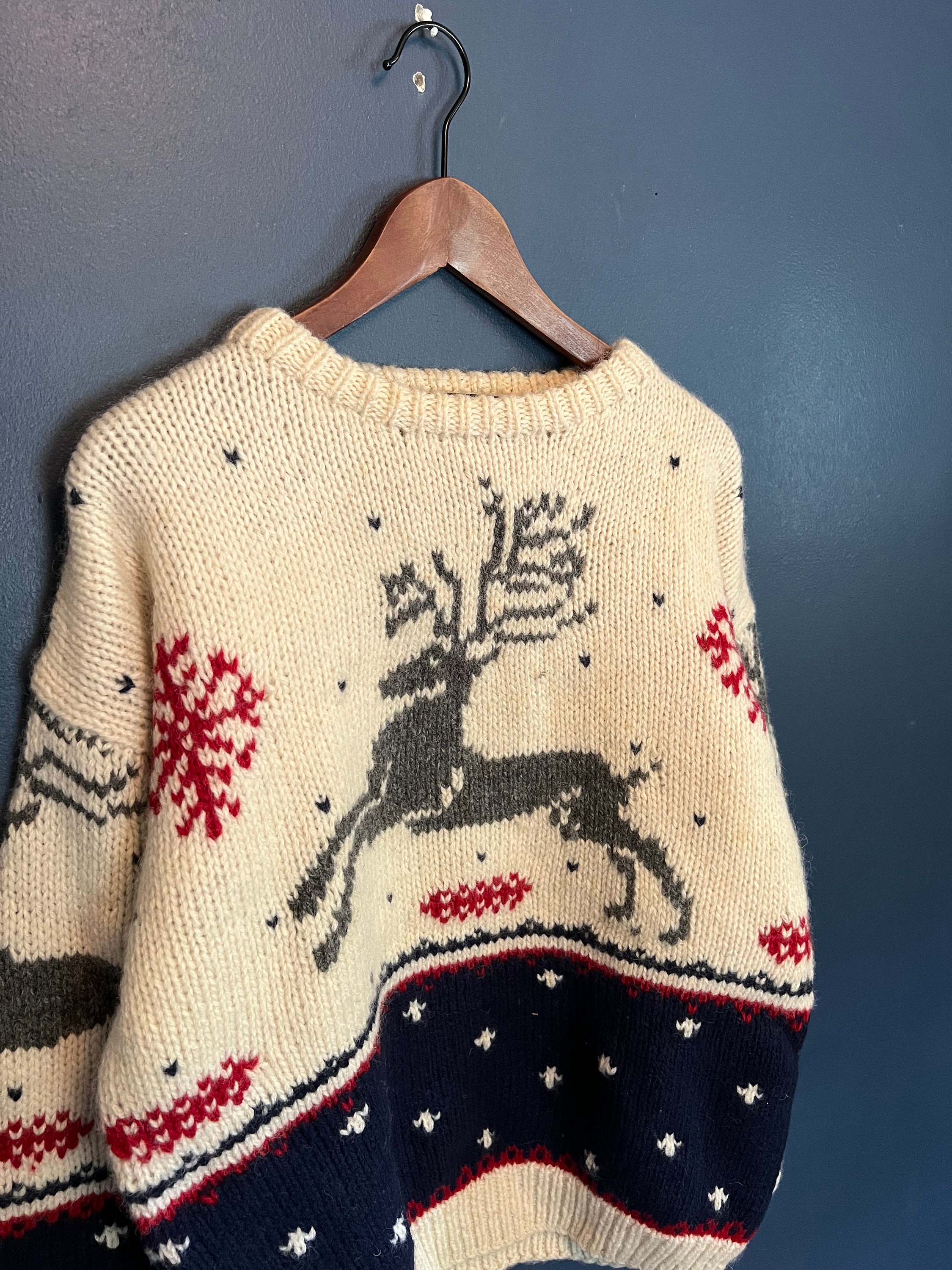 Vintage 1990 Eddie Bauer Reindeer Snowflake Wool Knit Sweater - Etsy