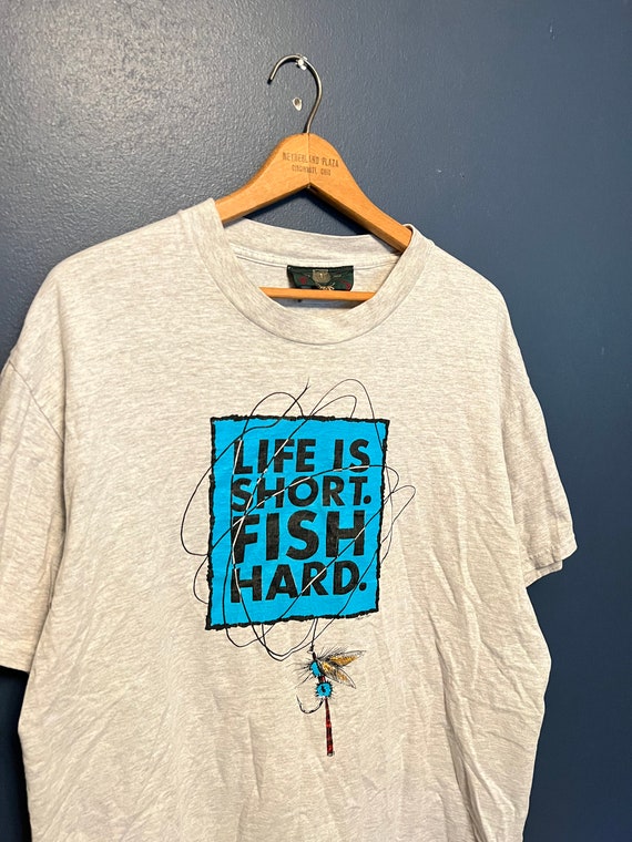 Vintage 90s Orvis Life is Short Fish Hard Fly Fishing T Shirt Tee Size  Large 