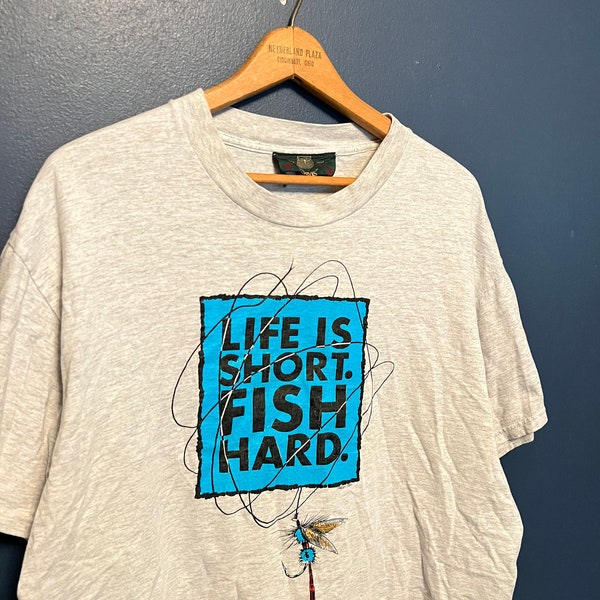 Vintage 90’s Orvis Life Is Short Fish Hard Fly Fishing T Shirt Tee Size Large