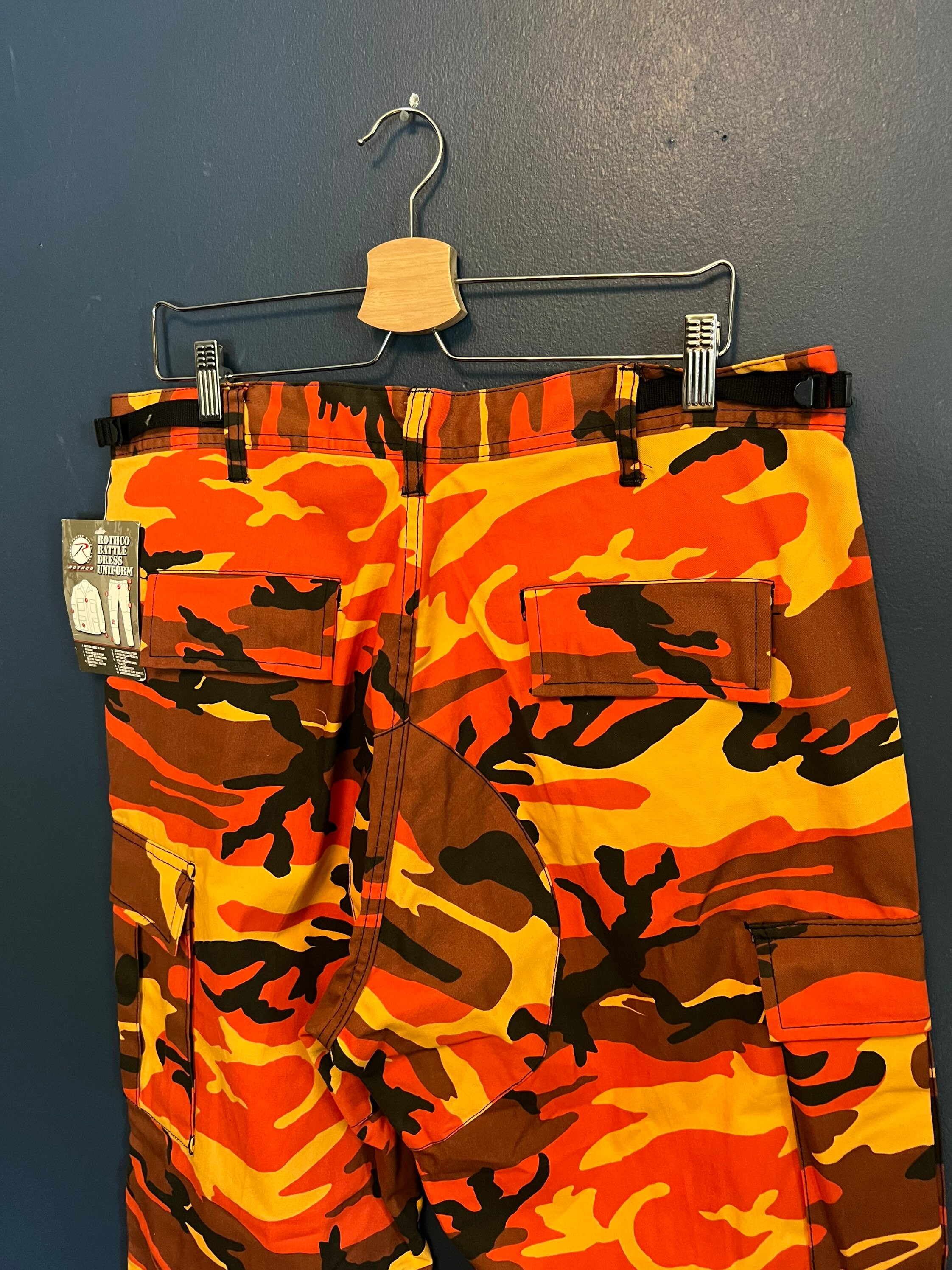 Orange Camo Printed Cargo Trousers  Vivi  Rebellious Fashion